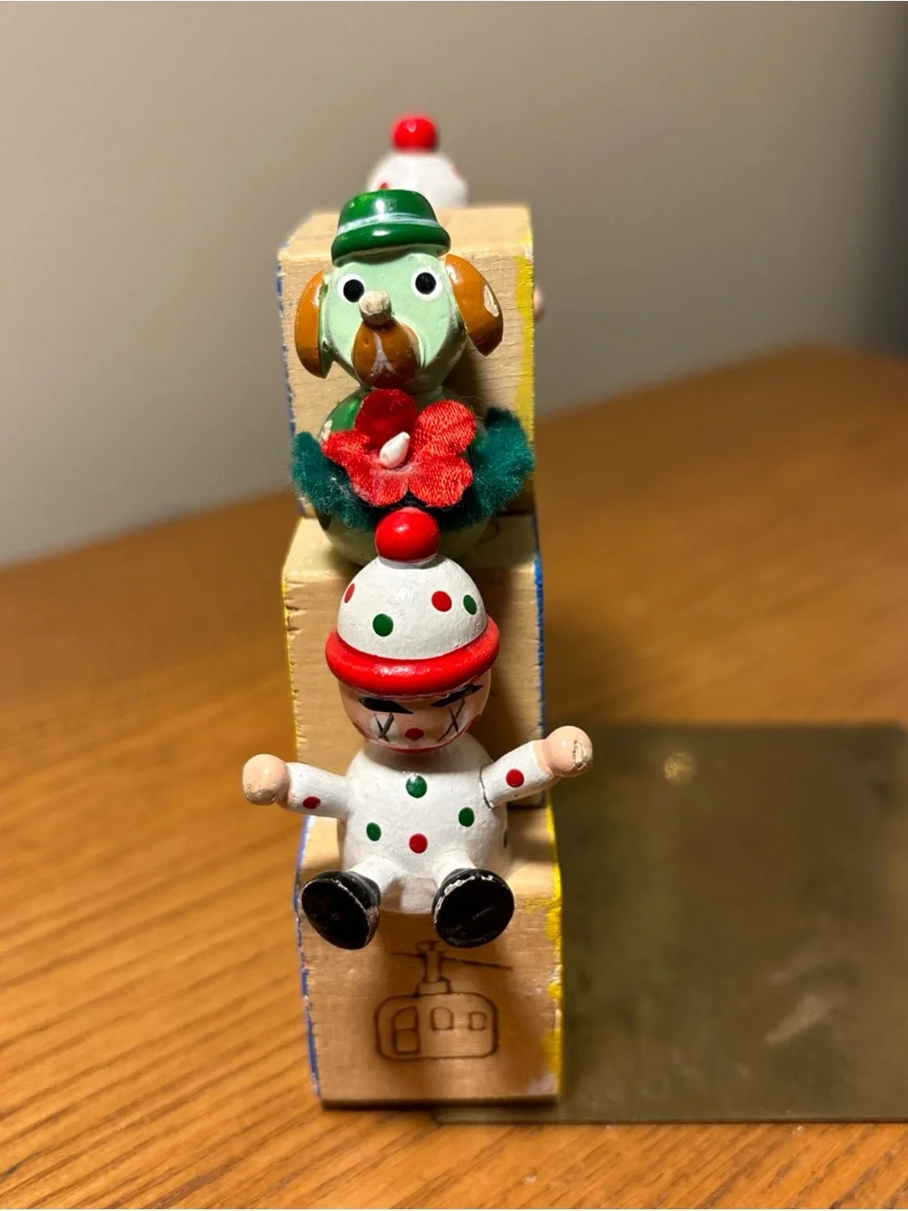 Wooden Alphabet Blocks Set with Festive Figures - Red, Green, Yellow, bookends